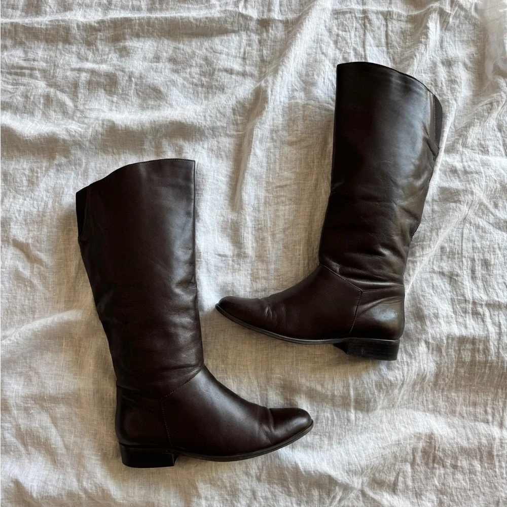 Vintage Brown Leather Riding Boots Size 10 Classic Casual